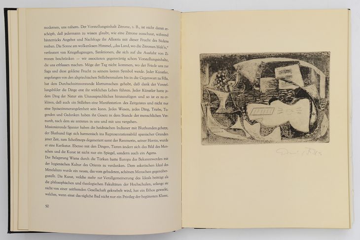 Bibliografie č. 341 František Venera: Dílo Emila Filly, Brno, 1936 s originálním grafickým listem Zátiší s kytarou a podnosem ovoce - 1